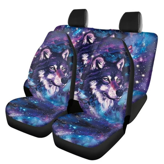 Jeiento Galaxy Space Wolf Butterfly Polyester, Front Rear Seat Covers, 4 Pieces