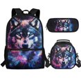 thumbnail image 1 of Jeiento Galaxy Wolf Backpack for Boys Bookbag and Lunch Box Set 17 Inch School Bag with Lunch Bag Pencil Case 3rd Grade Kindergarten Book Bag Adjustable Travel Daypack, 1 of 7