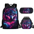 thumbnail image 1 of Jeiento Galaxy Wolf Backpack for Boys Lightweight Bookbag and Lunch Box Set Large Capacity School Bag with Lunchbag Pencil Case 2nd Grade Kindergarten Book Bag 3 in 1 Travel Daypack, 1 of 7