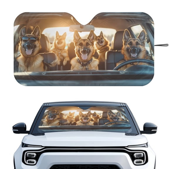 Jeiento German Shepherd Dogs Sun Visor for Car Windshield Foldable Windshield Sunshade Car Front Sunshade Blocks Sun Visor Easy Installation Sun Shade for UV Protection