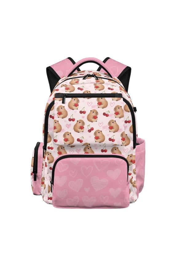 Girls School Backpack 17 Inch Lightweight Large Capacity Multi-Pocket Backpack Water-Resistant Polyester Cute Capybara Bookbag for Elementary Students, Back to School Supplies