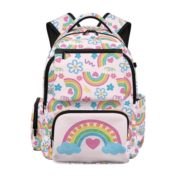 Jeiento Girls School Backpack for Kids 8-12, Large Capacity Water-Resistant Polyester Cute Rainbow Print Bookbag for Back to School, Casual Day Use & Weekend Travel
