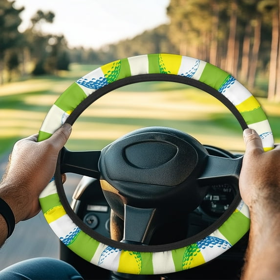 Jeiento Golf Ball Print Golf Cart Steering Wheel Cover for Club Car Stretchable 14 Inch Steering Wheel Cover UV Rays Protector Boat Steering Wheel Cover Easy to Use