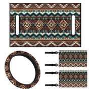 Jeiento Golf Cart Seat Cover 4 Pack with Steering Wheel Cover and Golf Cart Flags Navajo Pattern Golf Cart Seat Protector Steering Wheel Cover Accessories Decor 2PCS Small Flag for Golf Cart