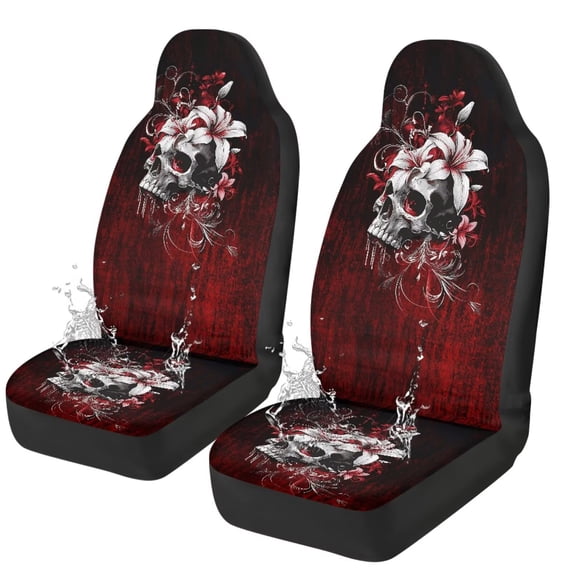 Jeiento Gothic Skull Car Front Seat Covers Front Seat Cover Front Bucket Seat Covers Removable Automotive Accessories Universal Fit for Cars SUV Van Sedan Trucks Red