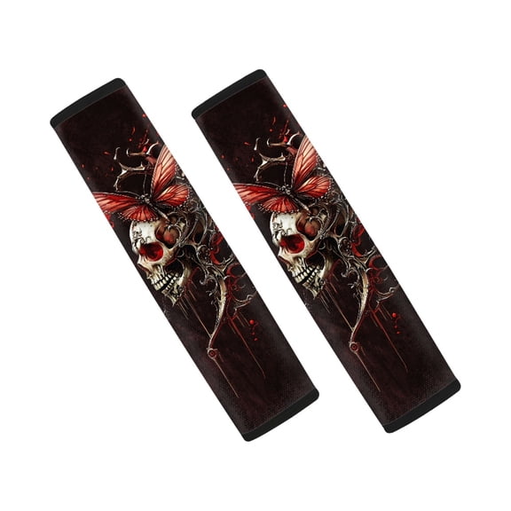 Jeiento Gothic Skull Car Seat Belt Covers Shoulder Pads Covers Auto Seatbelt Covers Butterfly Car Seat Shoulder Strap Pads Automobile Decor Accessories for Women Men, 2 Pieces