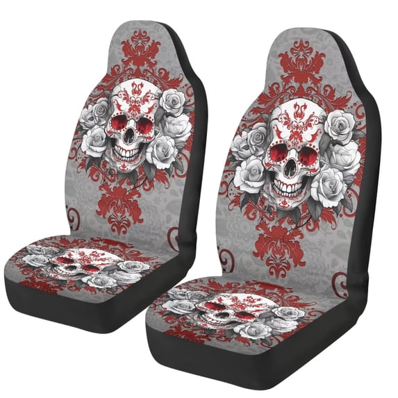 Jeiento Gothic Skull Car Seat Covers 2 Pcs Stretch Polyester Fabric Cover Breathable Car Seat Cover Easy Installation Universal Size Fit for Most Cars SUVs