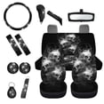 thumbnail image 1 of Jeiento Gothic Skull Car Seat Covers Full Set with Steering Wheel Cover Seatbelt Pads Rearview Mirror Cover Handbrake Cover Set Coasters Keychains Fit for Most SUV Van Truck Sedan, White Black, 1 of 6