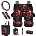 thumbnail image 1 of Jeiento Gothic Skull Seat Covers for Cars Full Set with Steering Wheel Cover Seatbelt Covers Car Coasters Trash Bag Air Vent Storage Bag Red Rose Keychain, Fit for SUV Truck Van Sedan, 1 of 7
