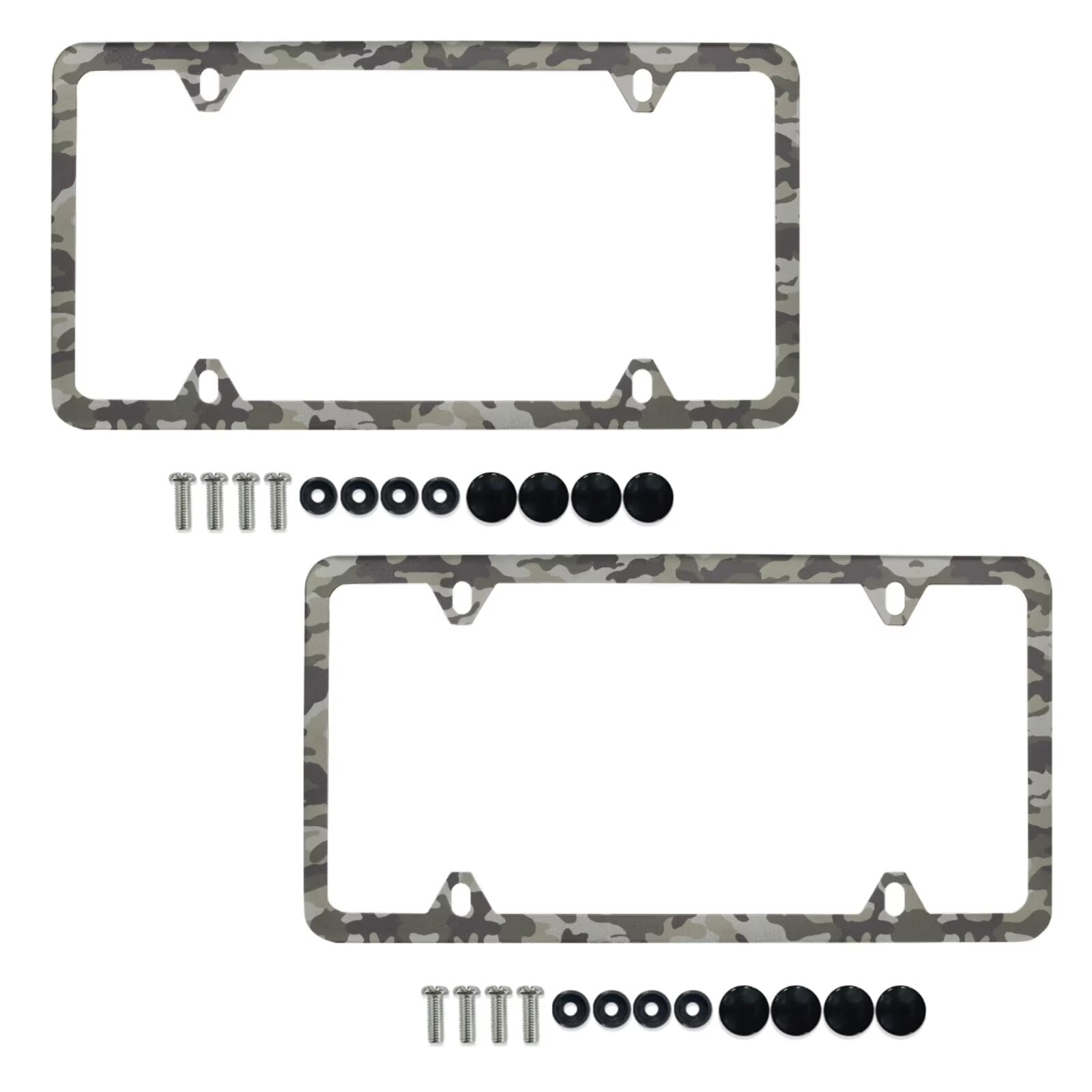 Jeiento Gray Camo License Plate Frames Rattle Proof 4 Holes Car Licence Plate Covers with Screws Washers and Caps Easy to Install Car Tag Frames for US Vehicles