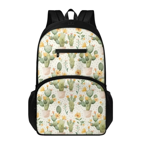 Jeiento Green Cactus School Bags for Women Men Travel Laptop Backpack Yellow Flowers Lightweight Backpacks School Knapsack Casual Daypack