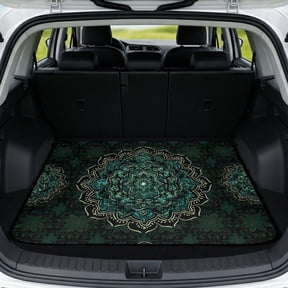 Jeiento Green Floral Mandala Car Trunk Mat 29" x 39" Trunk Liner for Cars Wipeable Car Trunk Protection Mat for Families Travel Enthusiasts Easy to Clean