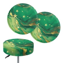 Jeiento Green Marble Print Bar Stool Covers Round 2 Pcs Anti-Slip Roun Bar Stool Seat Cover with Elastic Bands Soft and Cushioned Bar Chair Covers Easy to Install, Medium