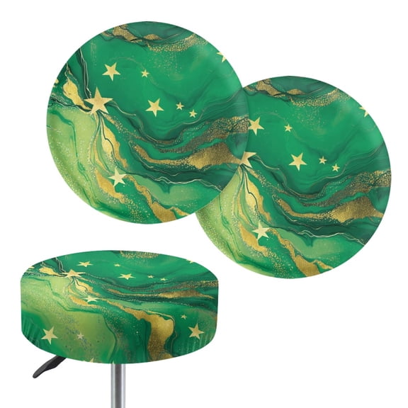 Jeiento Green Marble Print Bar Stool Covers Round 2 Pcs Anti-Slip Roun Bar Stool Seat Cover with Elastic Bands Soft and Cushioned Bar Chair Covers Easy to Install, Medium