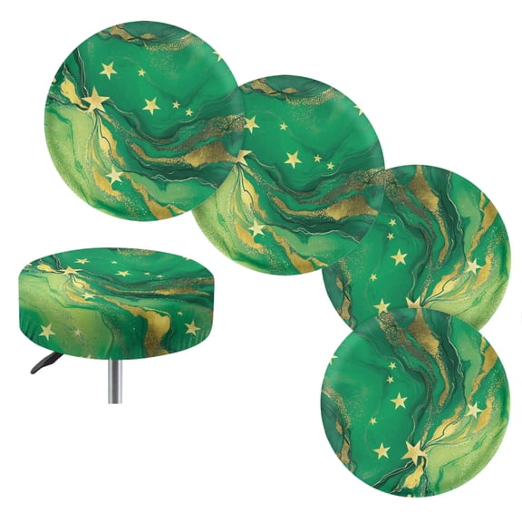 Jeiento Green Marble Print Bar Stool Covers, Round Seat Cushions 12-14 Inch Soft Chair Cover for Hotel Kitchen Club, Washable 4 Pieces Bar Stool Covers
