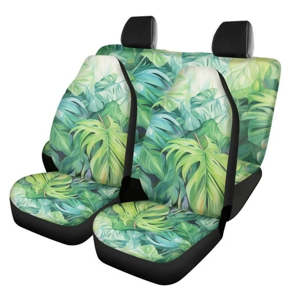 Jeiento Green Palm Leaf Saddle Blanket Car Seat Covers Full Set of 4-Universal Auto Front Seats Protector+Back Car Seat Cover Split Rear Backrest Search Seats Protector Fits for Car,SUV Sedan,Truck