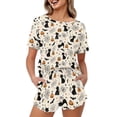 thumbnail image 1 of Jeiento Halloween Pajamas for Women Crewneck Lounge Wear Two Piece Lingerie Sleepwear Short Sleeve Pajamas Set with Pocket Black Cats Cobweb Womens Matching Lounge Set, Size L, 1 of 7