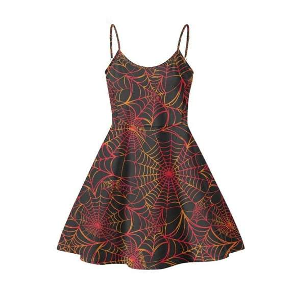 Jeiento Halloween Spider Web Women's Summer Dress Crew Neck Sleeveless Tank Dress A-Line Swing Slip Dress Sexy Swing Dress Sundress Midi Dress Beach Cover Up, Size XS