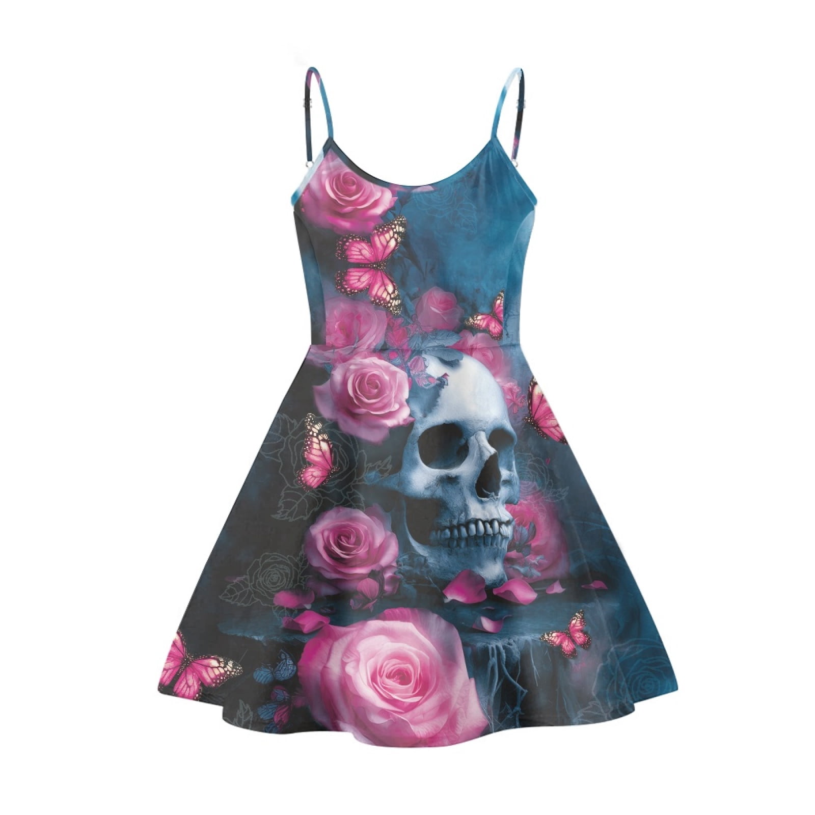 pink skull dress Pink Skulls Pattern Sleeveless A-Line Pocket Dress