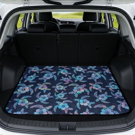 Jeiento Hibiscus Turtle Print All Weather Trunk Cargo Liner Fits for SUVs, Trucks, Van Tropical Rear Trunk Liner Non Slip Heavy Duty Cargo Protection Mat