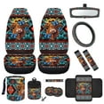 thumbnail image 1 of Jeiento Highland Cow 12 Pcs Front Car Seat Cover Set with Bucket Seat Cover Steering Wheel Cover Seat Belt Pad Armrest Cover Coaster Aztec Trash Bag Air Vent Bag Rearview Mirror Cover Keychain, 1 of 7