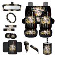 thumbnail image 1 of Jeiento Highland Cow 14 Pack Car Accessories Set Auto Seat Cover Steering Wheel Cover Seatbelt Pad Trash Can Armrest Cover Pad Coasters Rearview Mirror Cover American Flag Handbrake Cover Set, 1 of 7