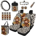thumbnail image 1 of Jeiento Highland Cow 15 Piece Car Seat Covers Full Set Sunflower Car Steering Wheel Cover Auto Safe Belt Pads Cow Print Cup Coasters Garbage Can Rear View Mirror Cover Keychains Car Vent Organizer, 1 of 7
