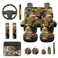 thumbnail image 1 of Jeiento Highland Cow Auto Seat Covers Full Set of 13 USA Flag Steering Wheel Cover Seat Belt Pads Cup Holder Center Console Cover Keychain Car Accessories Set Universal Fit for Most Cars SUV Sedan, 1 of 8
