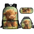 thumbnail image 1 of Jeiento Highland Cow Backpack Set for Girls Elementary School Backpack with Lunch Box Pencil Case 3Pcs Kids Bookbags for 3rd Grade Boys Watercolor Book Bag Back to School Gifts Green, 1 of 7