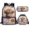 thumbnail image 1 of Jeiento Highland Cow Backpack for Teen Girls Middle School Bag and Lunch Bag Pencil Case Set 3 In 1 Dahlia Elementary School Bookbag Rucksack for Kids Child Daypack Satchel, 1 of 7