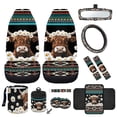 thumbnail image 1 of Jeiento Highland Cow Car Front Seat Protector Aztec Steering Wheel Cover Seatbelt Pads Center Console Cover Daisy Trash Bin Air Vent Bag Rearview Mirror Cover Cup Holders Wrist Key Chain 12 Pack, 1 of 7