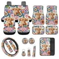 thumbnail image 1 of Jeiento Highland Cow Car Seat Cover Set 17 Pcs Dahlia Car Seat Cover with Car Floor Mats Steering Wheel Cover, Seat Belt Cover Armrest Pad Cover for Women Men, Car Interior Accessories, 1 of 6
