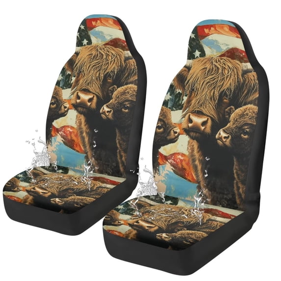 Jeiento Highland Cow Car Seat Covers Car Front Seat Cushion American Flag 2 Pack Auto Seat Cover Automotive Interior Protection Fit for Most Cars Sedan Truck SUV Van