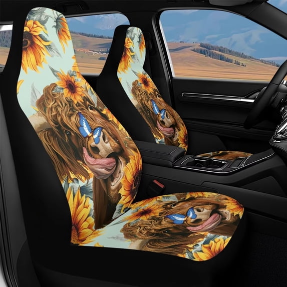Jeiento Highland Cow Car Seat Covers for Women Men Sunflower Waterproof Car Seat Cover Washable Automotive Interior Cover, Easy to Install Car Accessory