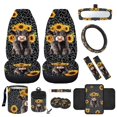 thumbnail image 1 of Jeiento Highland Cow Front Car Seat Cover Set with Steering Wheel Cover Seat Belt Pads Sunflower Center Console Cushion Pad Trash Bin Phone Holder Rearview Mirror Cover Cup Holder Key Chain, 12 PCS, 1 of 3
