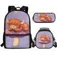thumbnail image 1 of Jeiento Highland Cow School Backpack for Girls 4-6 6-8 Kids Bookbag with Lunch Box 3Pcs Set Elementary School bag Lunch Bag Pencil Case Boys Mushroom Preschool Back Packs Satchel Purple, 1 of 7