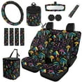 thumbnail image 1 of Jeiento Hippie Mushroom Car Seat Cover Full Set of 15 Steering Wheel Protector Auto Seatbelt Pads Cup Coaster Trash Can Air Vent Storage Box Rear View Mirror Cover Coasters Keychain, 1 of 7