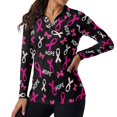 thumbnail image 1 of Jeiento Hope Pink Ribbon Women's Golf Shirts, Long Sleeve Sun Protection Sports Tops, V Neck Moisture Wicking Shirts for Awareness Activities and Workout, 1 of 7