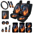 thumbnail image 1 of Jeiento Horse 17 Pcs Car Seat Cover with Floor Mats Steering Wheel Cover Armrest Cover Sear Belt Cover, Interior Auto Accessory Universal Fits for Most Cars Truck SUV Sedan, Cool Flame, 1 of 8