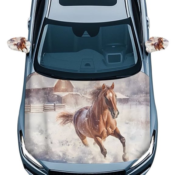 Jeiento Horse Car Hood Cover Pack with Mirror Covers 3 Pcs Combo Set Portable Car Hood Protector Snow Ice Mirror Protective Equipment Protection from Ice & Bird Droppings