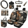 thumbnail image 1 of Jeiento Horse Car Seat Cover Full Set with Steering Wheel Cover Seat Belt Strap Cover Trash Can Rear View Mirror Cover Cup Coasters Keychain Air Vent Storage Bag, 15 PCS, Brown Black, 1 of 7