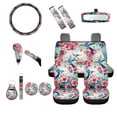 thumbnail image 1 of Jeiento Hummingbird 14 Pieces Car Seat Cover Set with Auto Steering Wheel Cover Seat Belt Strap Floral Cup Holder Rear View Mirror Covers Keychain Handbrake Cover Set for Truck Sedan SUV, 1 of 6