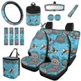 thumbnail image 1 of Jeiento Hummingbird Car Seat Cover Set, Auto Steering Wheel Cover Seat Belt Strap Trash Bag Boho Floral Air Vent Storage Organizer Rear View Mirror Cover Coasters Keychain for Women, 1 of 7