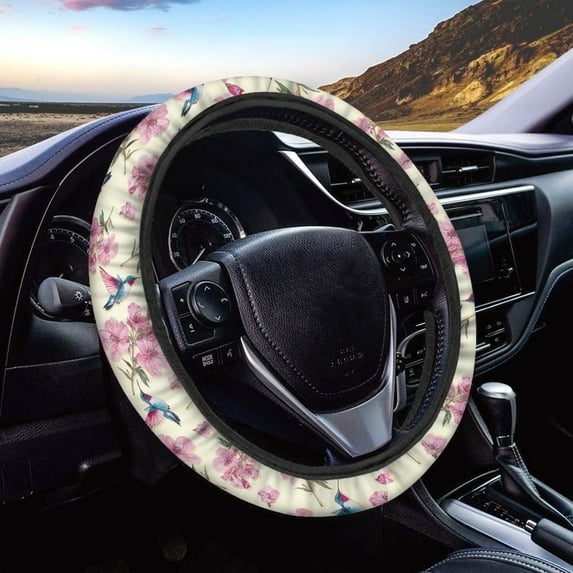 Jeiento Hummingbird Car Steering Wheel Cover Art Floral Neoprene Steering Wheel Protector for Women Girls 15 Inch Anti-Slip Car Accessory Protector Fit for Most Cars SUV Sedan Van
