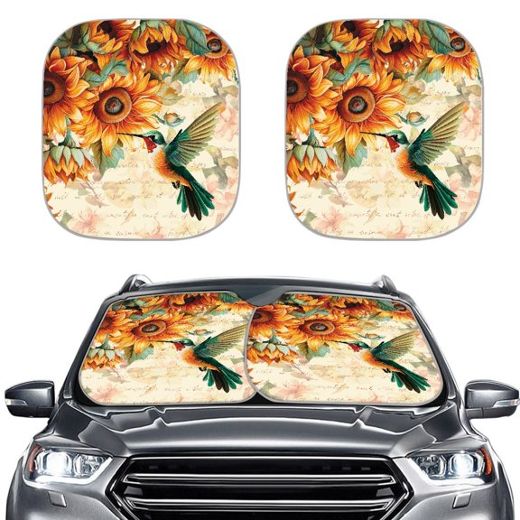 Jeiento Hummingbird Windshield Sun Shade 2 Piece Car Front Window Sunshade for Most Sedans SUV Van Truck Sunflower Auto Sun Visor Protector Car Accessories Blocks Sunlight Heat UV Rays