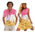 thumbnail image 1 of Jeiento Ice Cream Couples Vacation Outfits Matching Sets Cute Dress for Women Luau Party Summer Shirts for Men Casual Tiered Sleeveless Pleated Flowy Sundress, 1 of 6