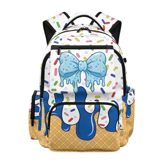 Jeiento Ice Cream Drip Bow Kids School Backpack for Girls 17 Inch Cute Kawaii School Bag White Lightweight Elementary Backpack with Padded Laptop Sleeve & Multi-Pockets for 9-12 Years Old