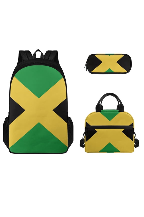 Jamaican Flag Bookbag Sets for School Travel Rucksack with Lunch Bag Pencil Case for Girls Boys Primary Junior High School College Student Bookbag