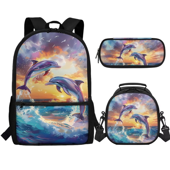 Jeiento Jumping Dolphin Backpack for Girls Boys 10-12 12-14 School Bag with Lunch Box Pencil Case Middle High Bookbag Back Pack Purse Elementary Schoolbags Daypack Back To School