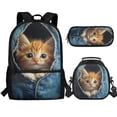 thumbnail image 1 of Jeiento Kawaii Cat School Bag Backpack Elementary School Bookbag for Girls with Lunch Box Pencil Case 3 In 1 Set Primary Schoolbag Book Back Packs for Kids Back to School, 1 of 7